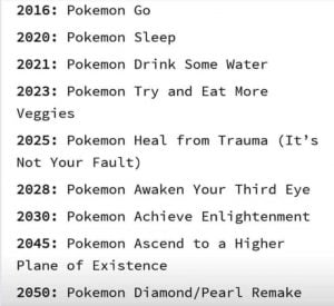 Meme relacionando a demora no anúncio do remake de Pokémon Diamond & Pearl com o lançamento de jogos com os quais os fãs não tinham expectativa