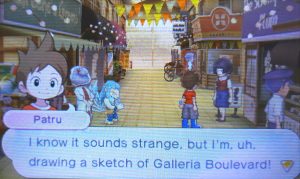 Imagem mostrando um diálogo do game, parte de uma quest de Yo-kai Watch