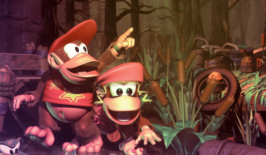 Imagem com Diddy Kong e Dixie Kong, ambos personagens jogáveis