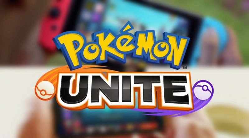 Imagem com a logo de Pokémon Unite e dois Nintendo Switchs ao fundo