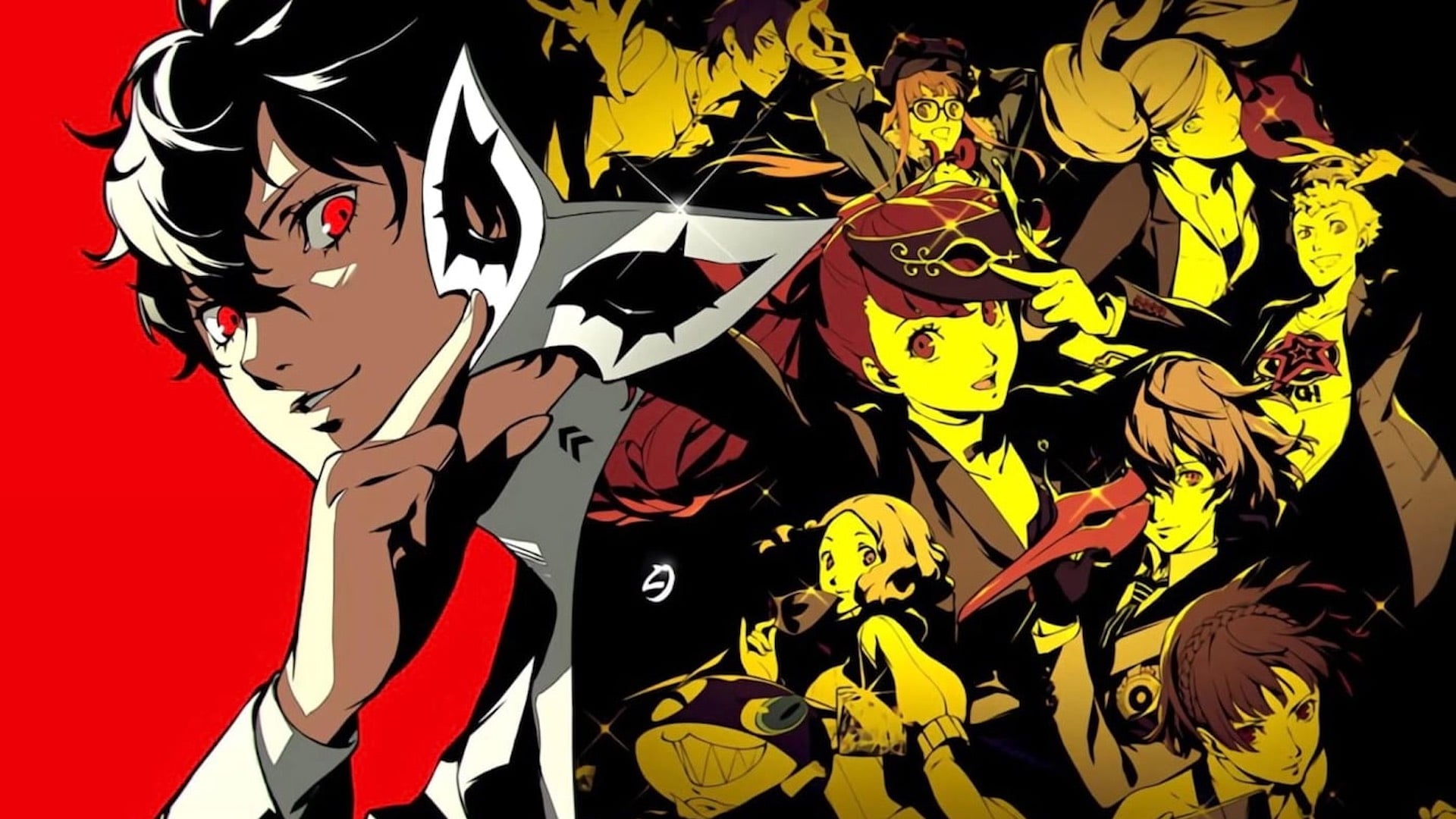 Imagem de divulgação de Persona 5 Royal, apresentando todos os personagens do game