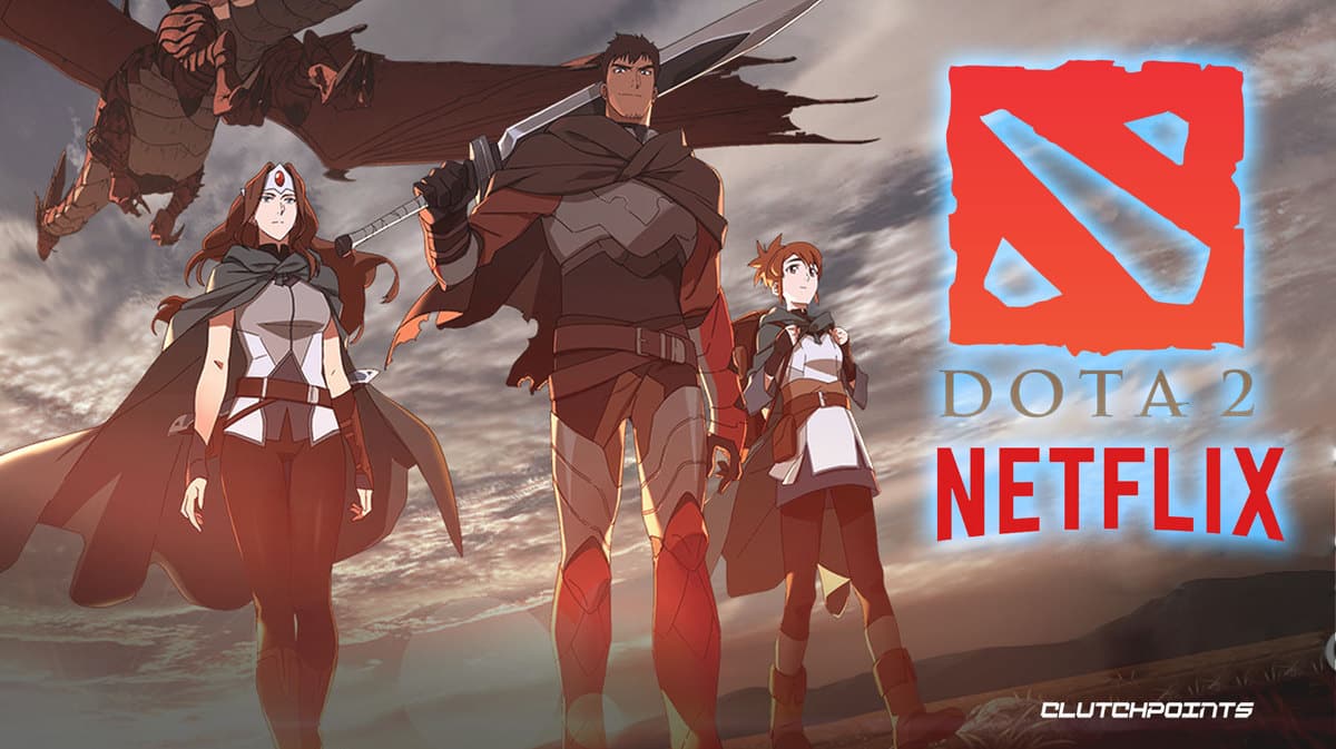 Poster de anunciou com Mirana e Dragon Knight, heróis do jogo Dota 2