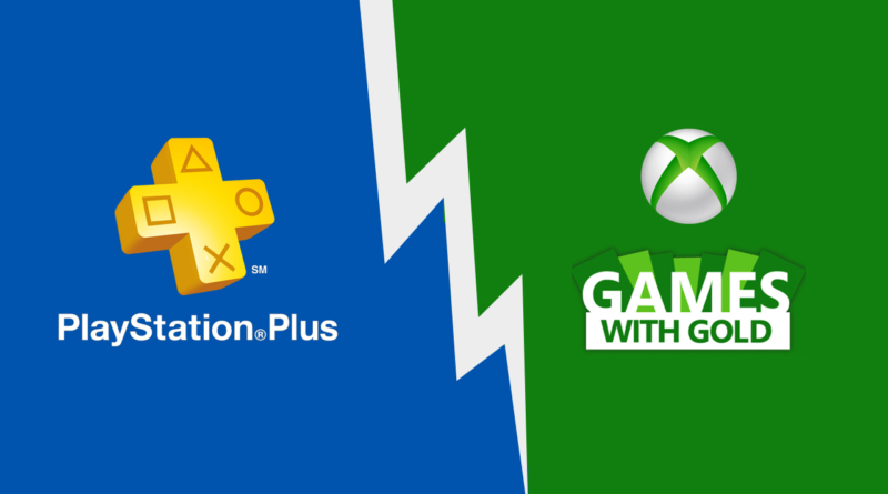 imagem mostrando as logomarcas das duas maiores fornecedoras de jogos grátis para console: PS Plus e Xbox Live Gold