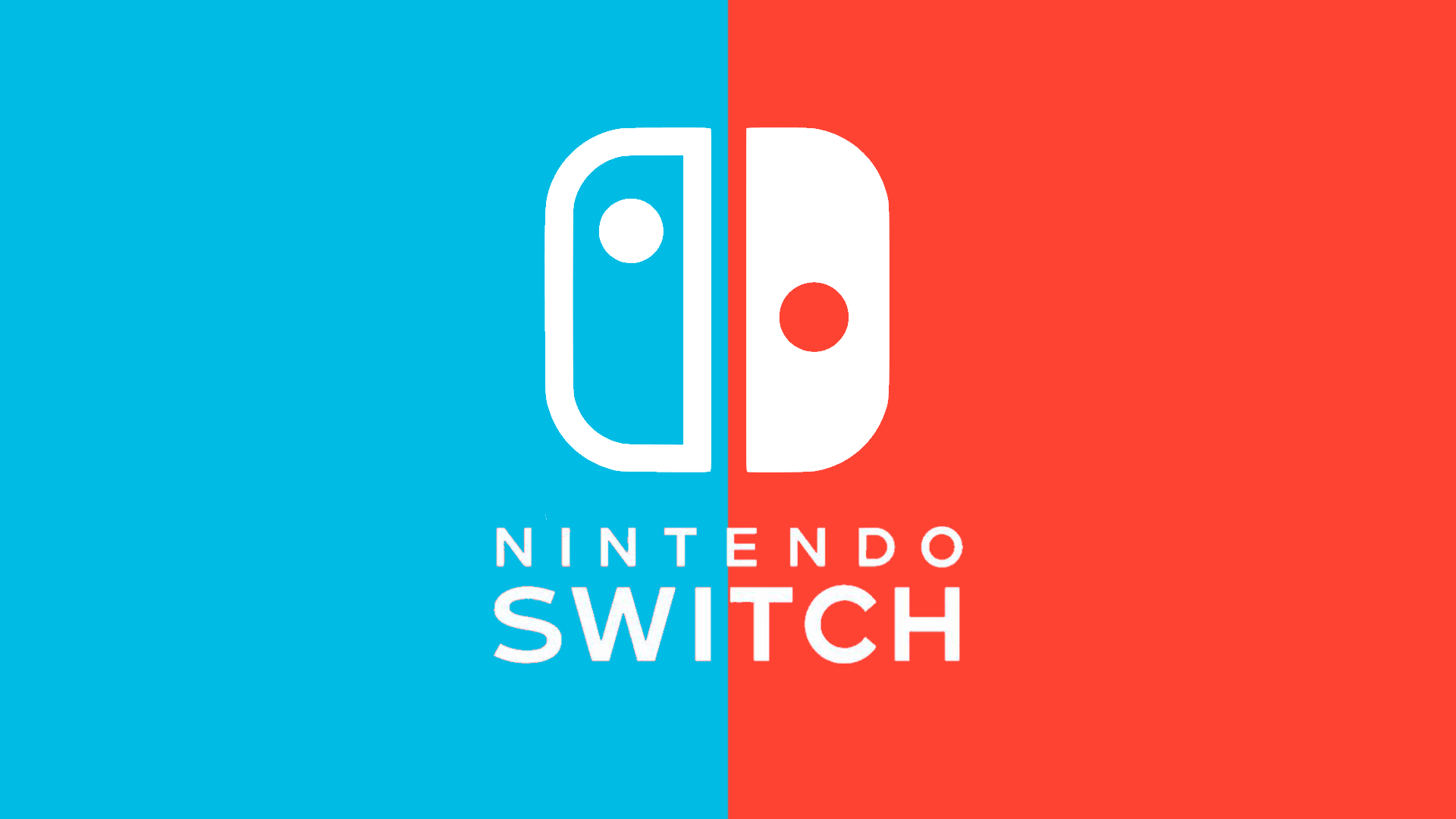 Logo do Nintendo Switch, suposto predecessor do Switch Pro. Na imagem, é possível ver um controle branco com o nome da marca logo abaixo. Na esquerda, há apenas a cor azul sólida, e na direita a cor vermelha