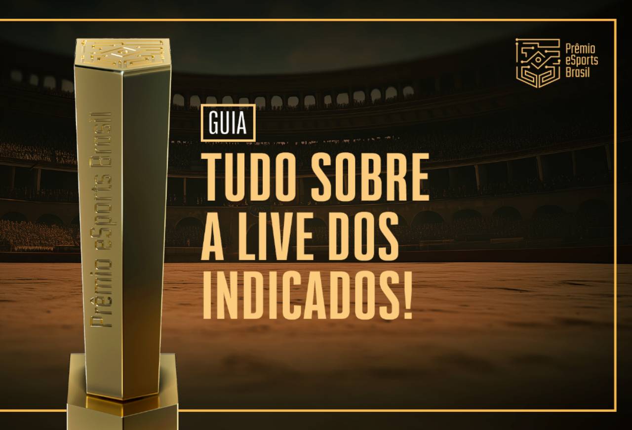 prêmio esports brasil, mostrando o troféu e texto sobre tudo que precisa saber sobre a live dos indicados